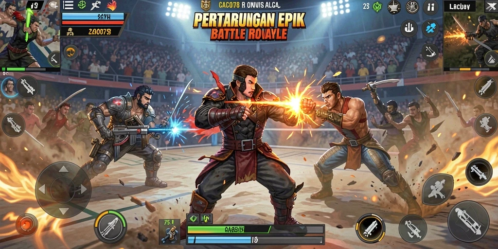Tampilan gameplay CACOR78 dalam momen pertarungan Battle Royale yang intens.