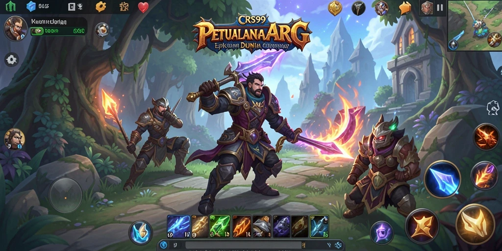 Tangkapan layar gameplay CRS99 yang menunjukkan pertarungan epik dan eksplorasi dunia fantastis.