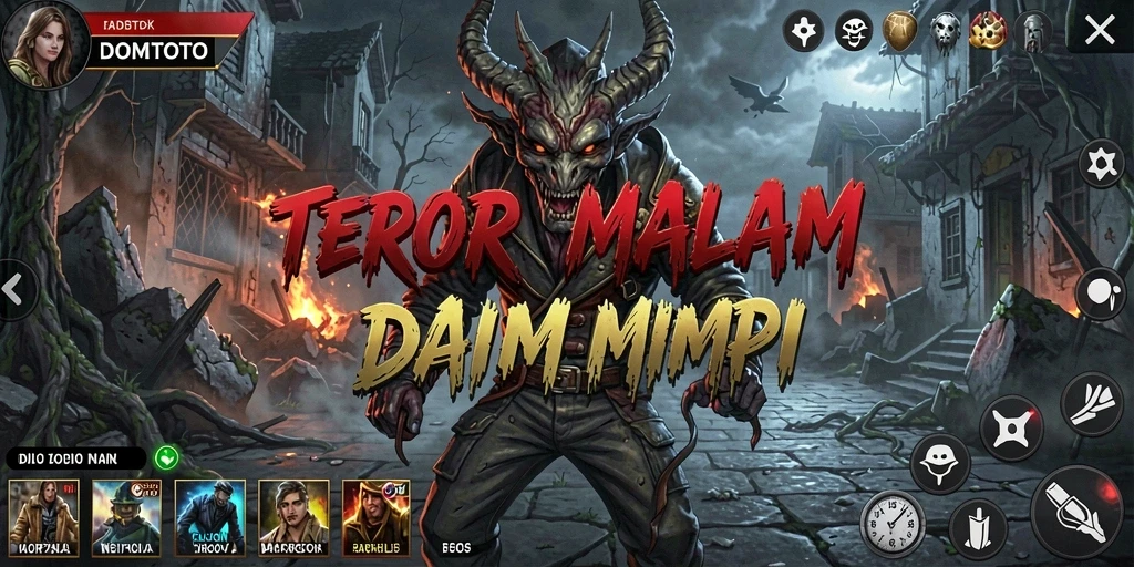 Screenshot gameplay DOMTOTO dengan suasana horror yang mencekam.