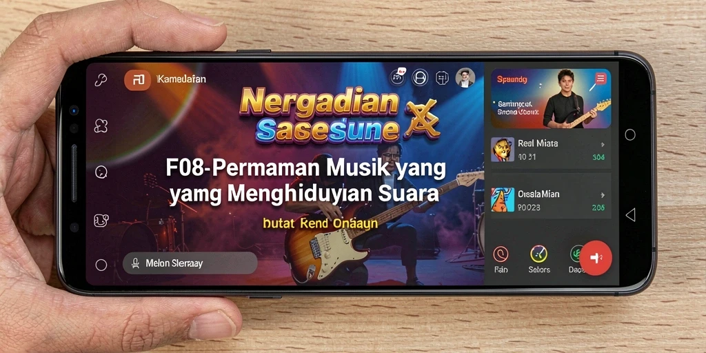 Screenshot gameplay F08 menampilkan tantangan musik yang seru dan interaktif.