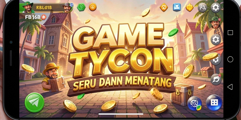 Gameplay FB168 yang menampilkan manajemen bisnis Tycoon.