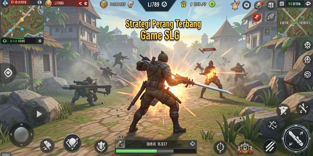 Screenshot utama menampilkan aksi seru dalam gameplay SLG.