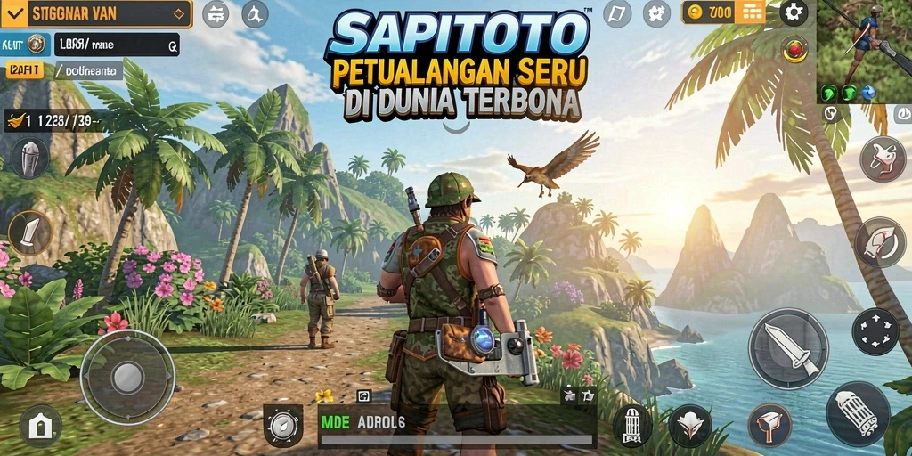 Screenshot gameplay SAPITOTO yang menampilkan dunia terbuka yang luas.
