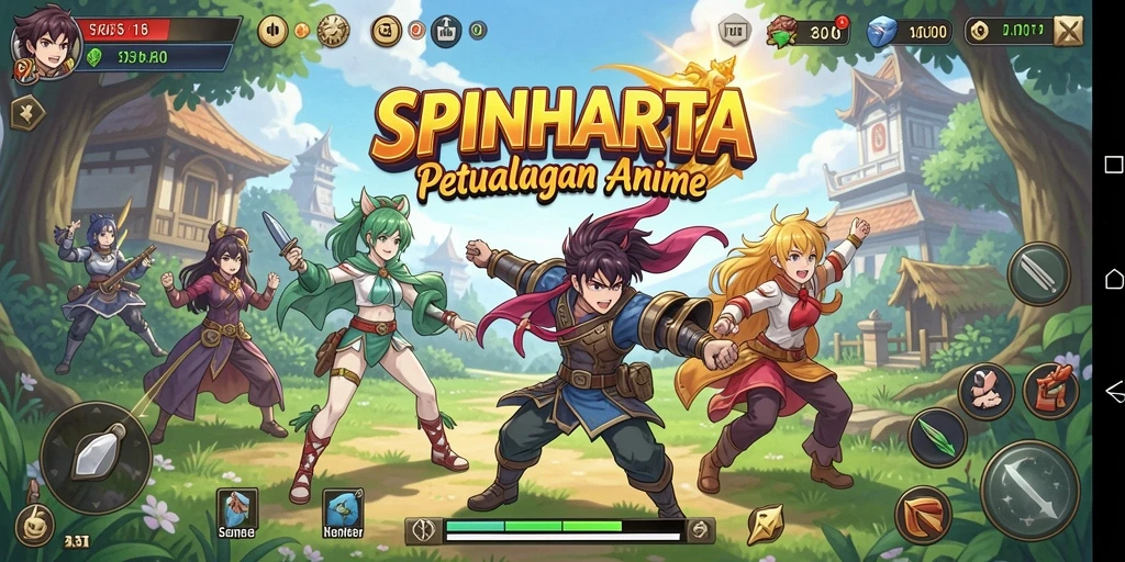 Tampilan menarik dari gameplay SPINHARTA dengan karakter anime.