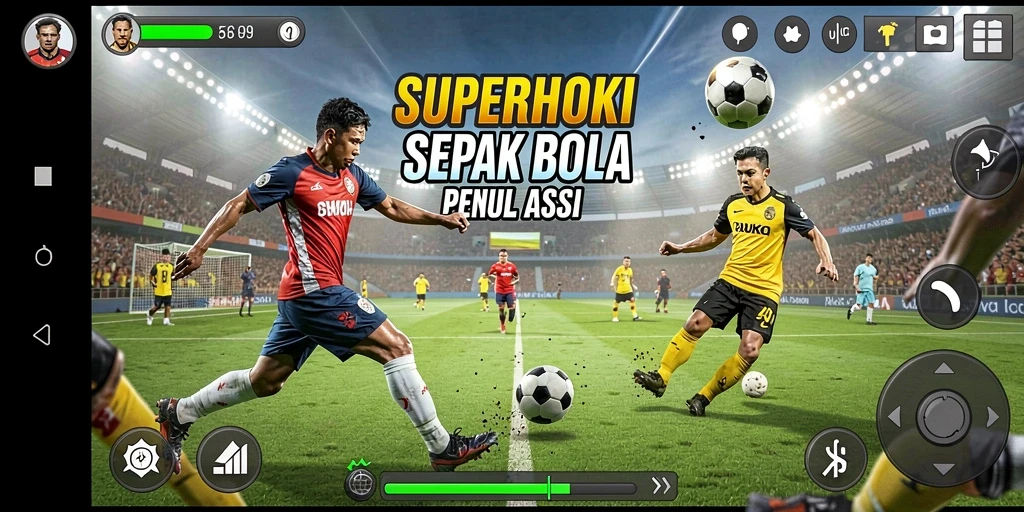 Gameplay mendebarkan di dalam SUPERHOKI dengan aksi sepak bola nyata.