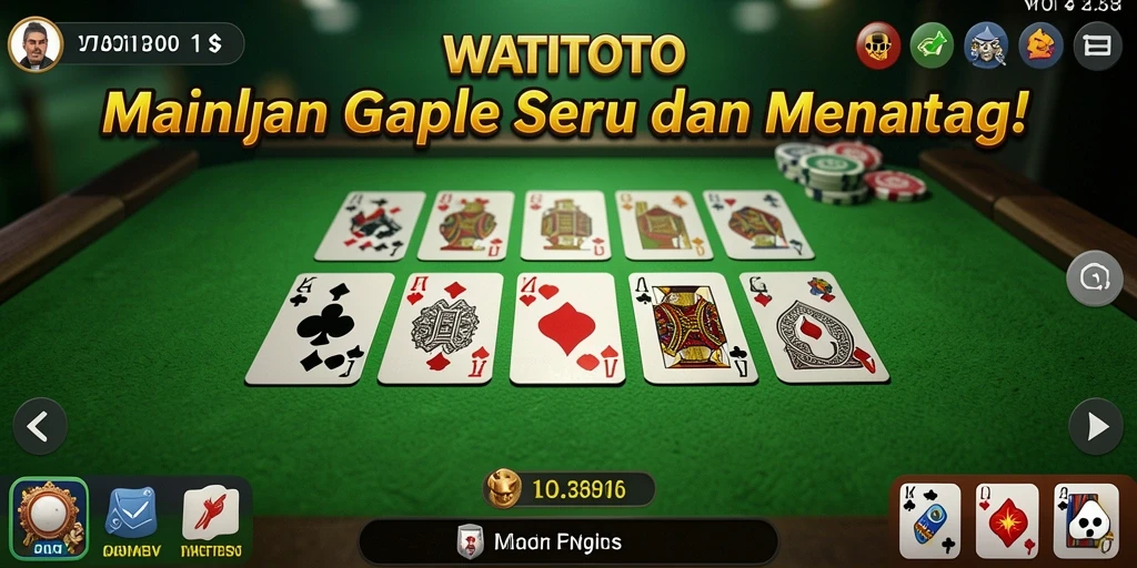Screenshot utama WATITOTO yang menunjukkan gameplay Gaple yang mendebarkan.